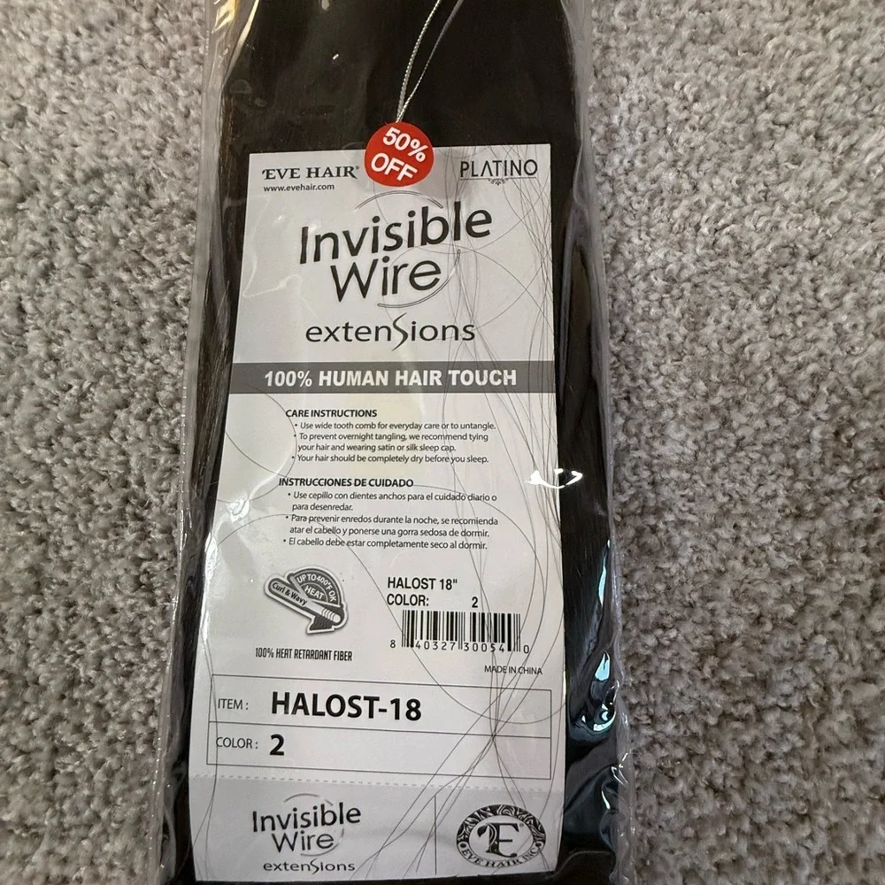 Platino Invisible Wire Halo Hair Extensions – 18” – Color 2 Dark Brown New